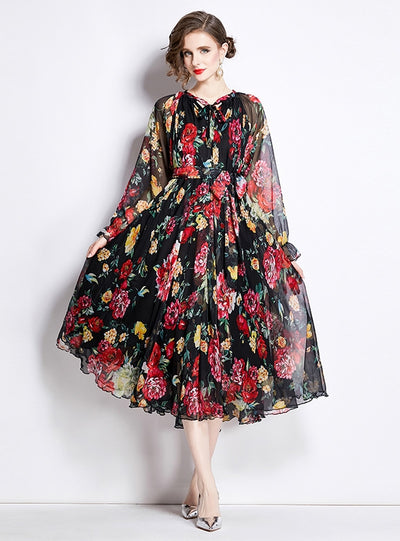 Chiffon Printed Long Sleeve Dress