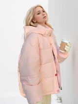 Colored Button Hooded Cotton-padded Jacket Coat