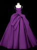 Purple Satin Straps Pleats Prom Dress