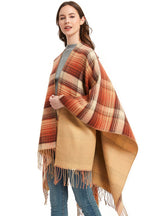 Checked Tassel Split Shawl