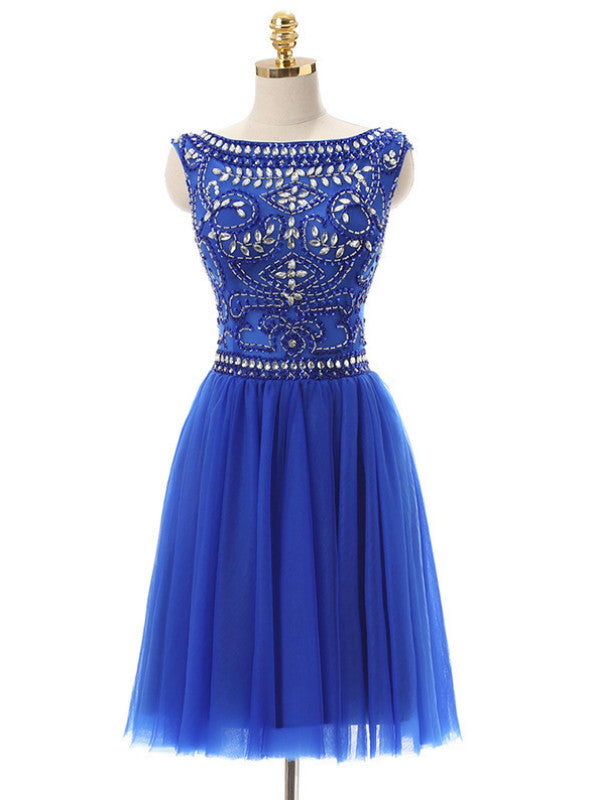 Blue Tulle Crystal Beading Homecoming Dress