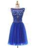Blue Tulle Crystal Beading Homecoming Dress