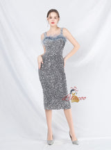 Sheath Straps Tea Length Prom Dress