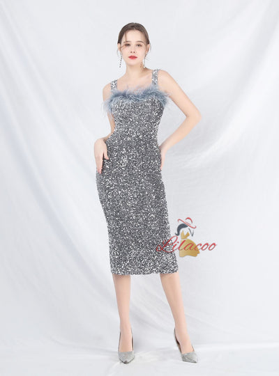 Sheath Straps Tea Length Prom Dress