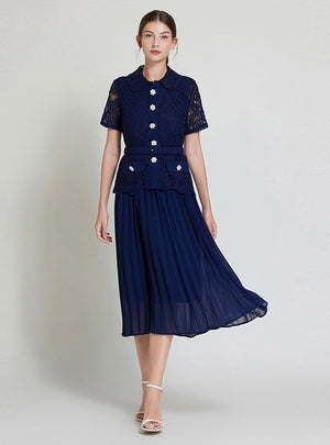 Short-sleeved Slim Top Pleated Skirt Two-piece Suit