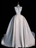 White Satin Straps Pleats Backless Wedding Dress