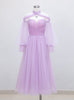 Purple Tulle Long Sleeve Pleats Prom Dress