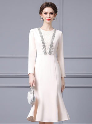 Apricot Long Sleeve Beading Mother Of The Bride Dress