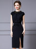 Black Cap Sleeve Split Mother Of The Bride Dress