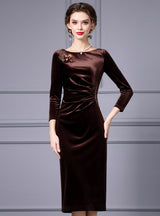 Burgundy Velvet Sequins Mother Of The Bride Dress