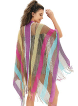 Rainbow Stripe Summer Sunscreen Thin Hollow Shawl