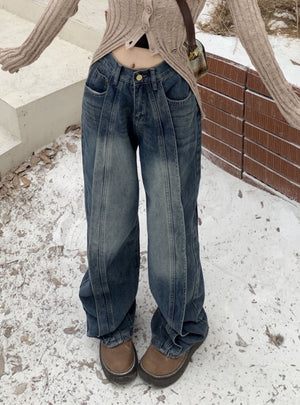 Spliced Wide-leg Loose Jeans