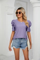 Solid Color Round Neck Pleated Loose T-shirt