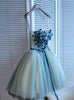 Blue Tulle Straps Appliques Homecoming Dress