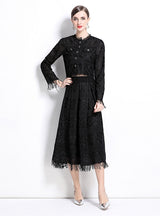 Long-sleeved Short Top Skirt Two-piece Suit