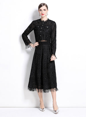 Long-sleeved Short Top Skirt Two-piece Suit