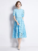Short-sleeved Round Neck Lace Dress