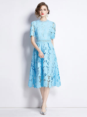 Short-sleeved Round Neck Lace Dress