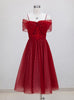 Wine Red Suspender Bow Gauze Dress