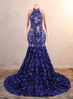 Royal Blue Mermaid Sequins Backless Prom Dress