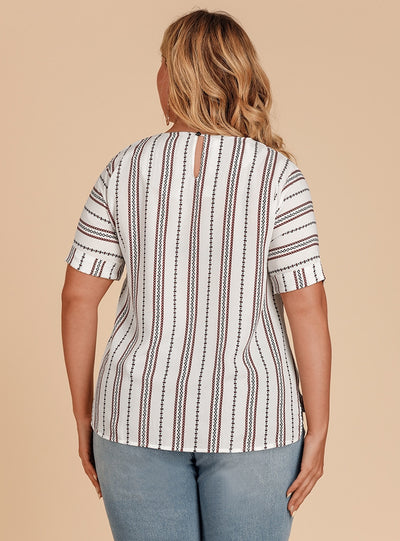 Loose Round Neck Casual Striped T-shirt