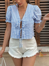 Summer Bow Casual Plaid Shirt