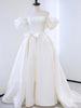 White Satin Puff Sleeve Beading Wedding Dress