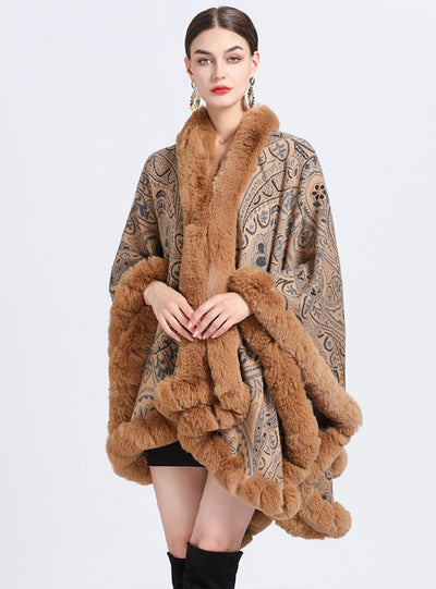 Jacquard Shawl Cloak Knitted Cardigan Loose Coat