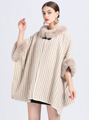 Imitation Rex Rabbit Fur Collar Shawl Cloak