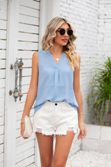 Solid Color V-neck Loose Chiffon Sleeveless Vest