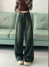 Retro Blue Low Waist Loose Wide Leg Jeans
