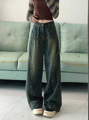 Retro Blue Low Waist Loose Wide Leg Jeans