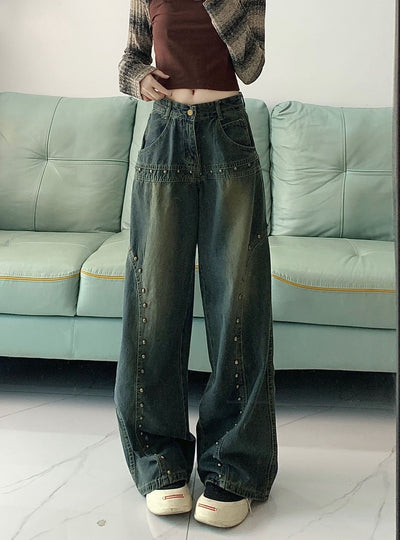 Retro Blue Low Waist Loose Wide Leg Jeans