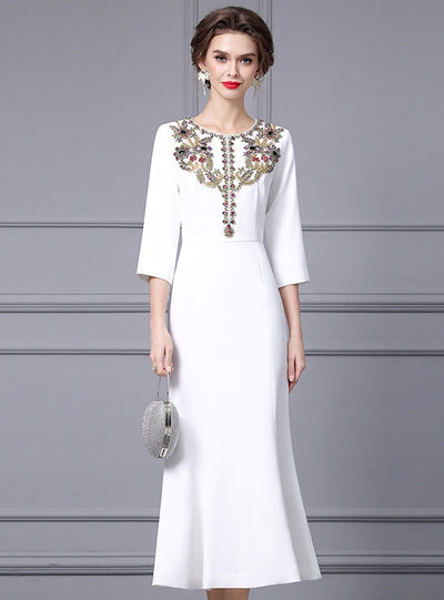 White Short Sleeve Crystal Mother Of The Bride Dress