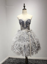 Gray Tulle Beading Strapless Homecoming Dress