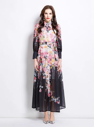 Lantern Sleeve Printed Big Swing Dress