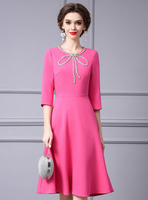 Pink Scoop Neck Short Sleeve Mother Of The Bride Dress