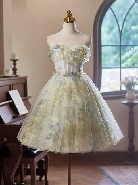 White Tulle 3D Flower Homecoming Dress