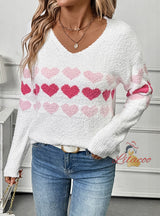 Love Pattern V-neck Long Sleeve Sweater