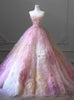 Pink Ball Gown Tulle Strapless Flower Prom Dress