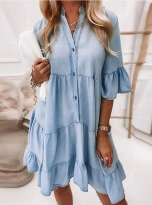 Solid Color Short Sleeve A-line Dress