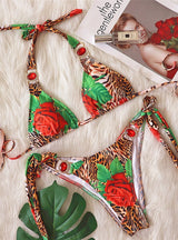 Flower Leopard Crystal Diamond Swimsuit