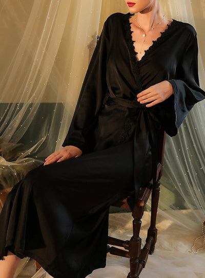 Long Sleeve Backless Satin Nightgown