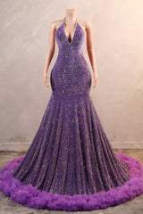 Purple Mermaid Sequins V-neck Prom Dress