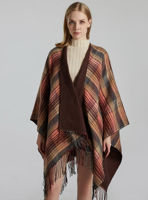 Colored Plaid Fringed Warm Shawl Cloak