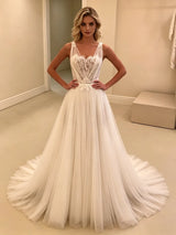 White Tulle Straps Wedding Dress