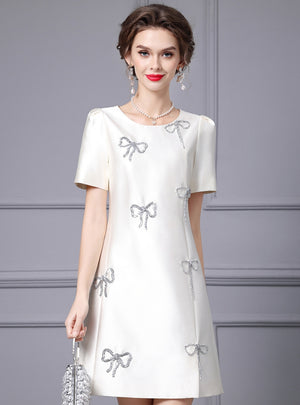 White Satin Short Sleeve Mother Of The Bride Dress