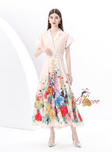 Short-sleeved Wide-swing Printed Dress