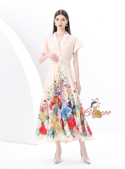 Short-sleeved Wide-swing Printed Dress