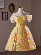Yellow Tulle Sequins Homecoming Dress